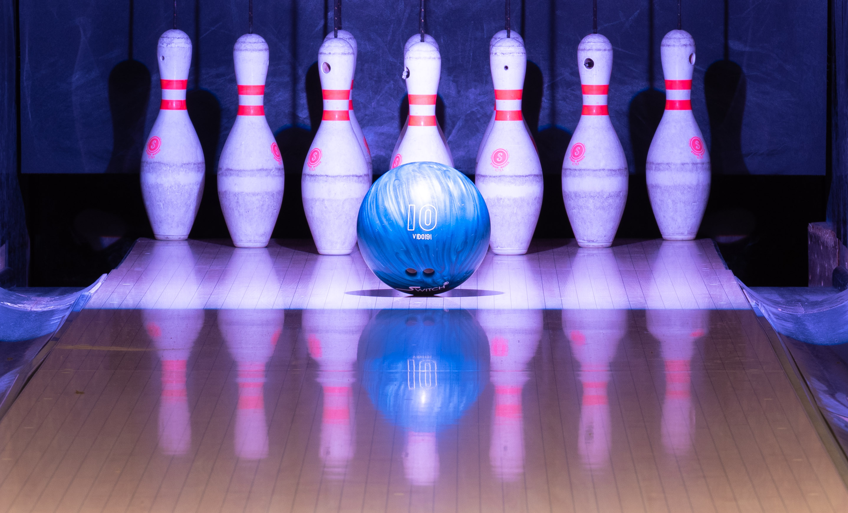 ten-pin bowling pins with a bowling ball in string pins at One Leisure St Ives